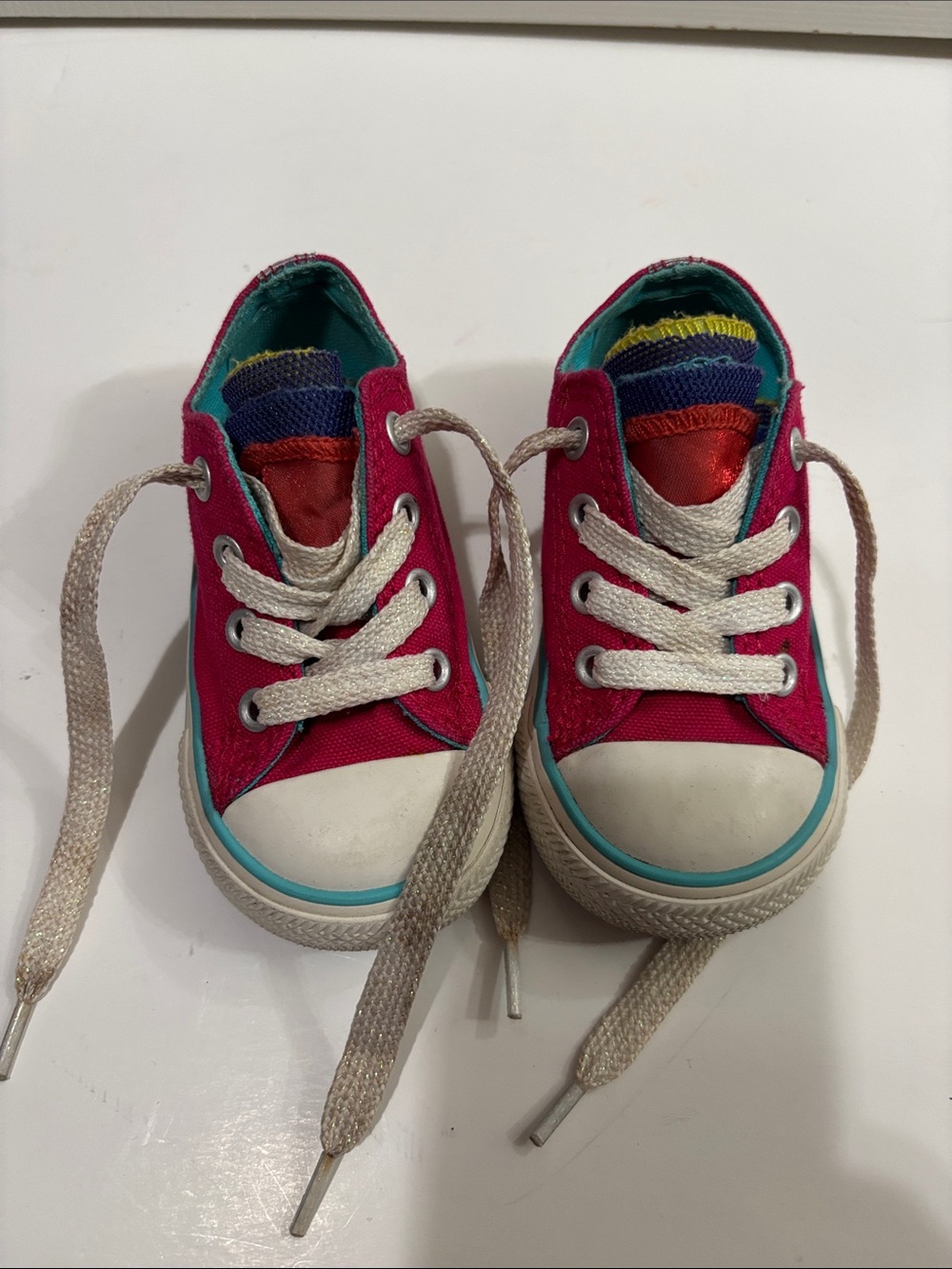 Converse Kids Fuchsia Canvas Lace-Up Sneakers with Turquoise Trim
